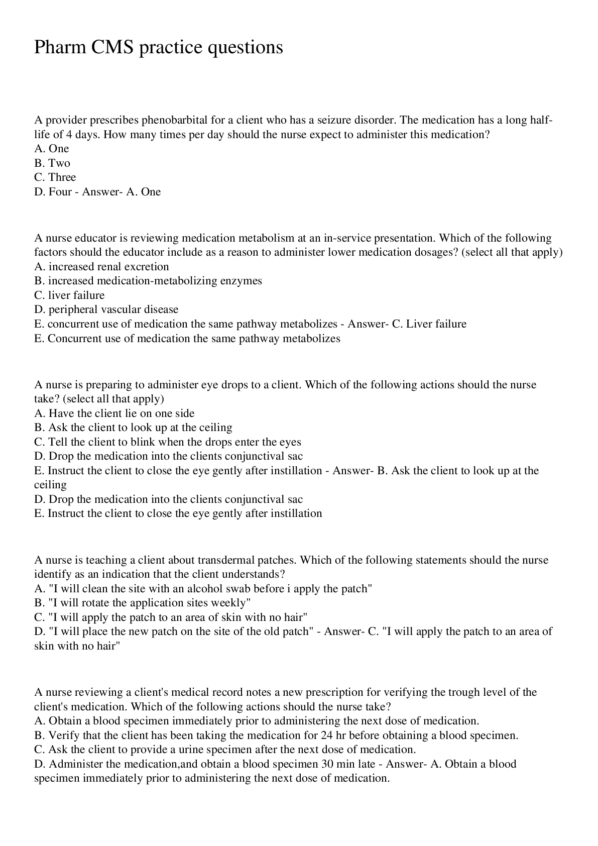 Pharm CMS practice questions And Answers 2023 Browsegrades